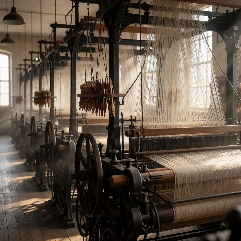 Historische Webstühle einer Industriefabrik