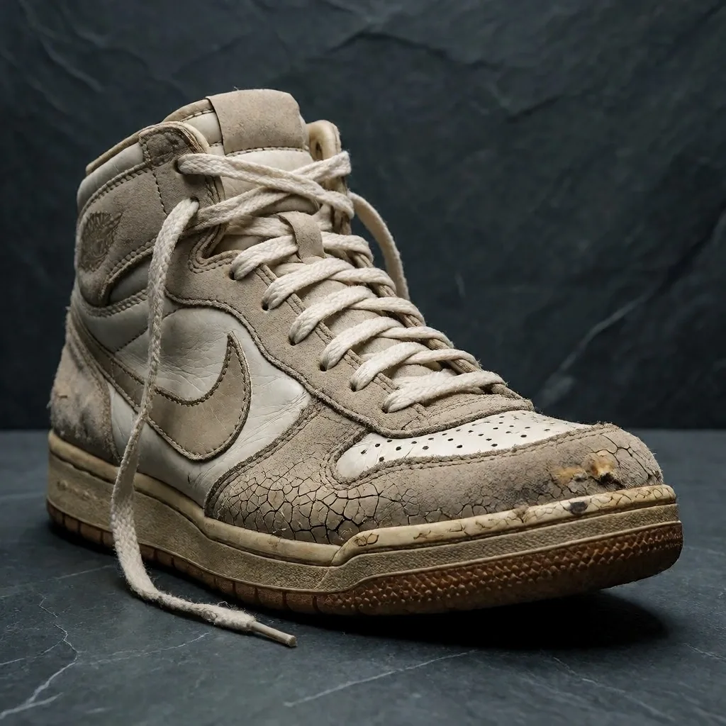Seitenprofil eines einzelnen gebrauchten Sneakers